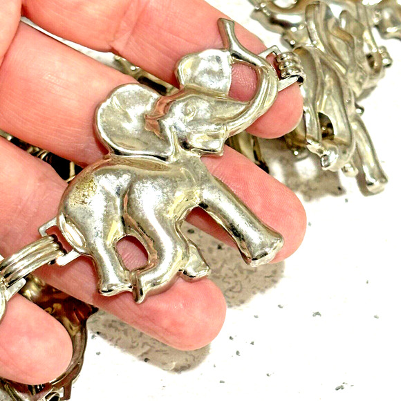 Vintage Silver Chain Belt Lucky Elephants Adjustable Concho Style Hippie Boho - Picture 10 of 10